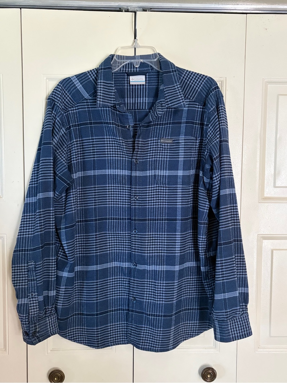 COLUMBIA Men’s Gorpcore Flannel Shirt Size LG Blue Boho Granola Outdoors Button